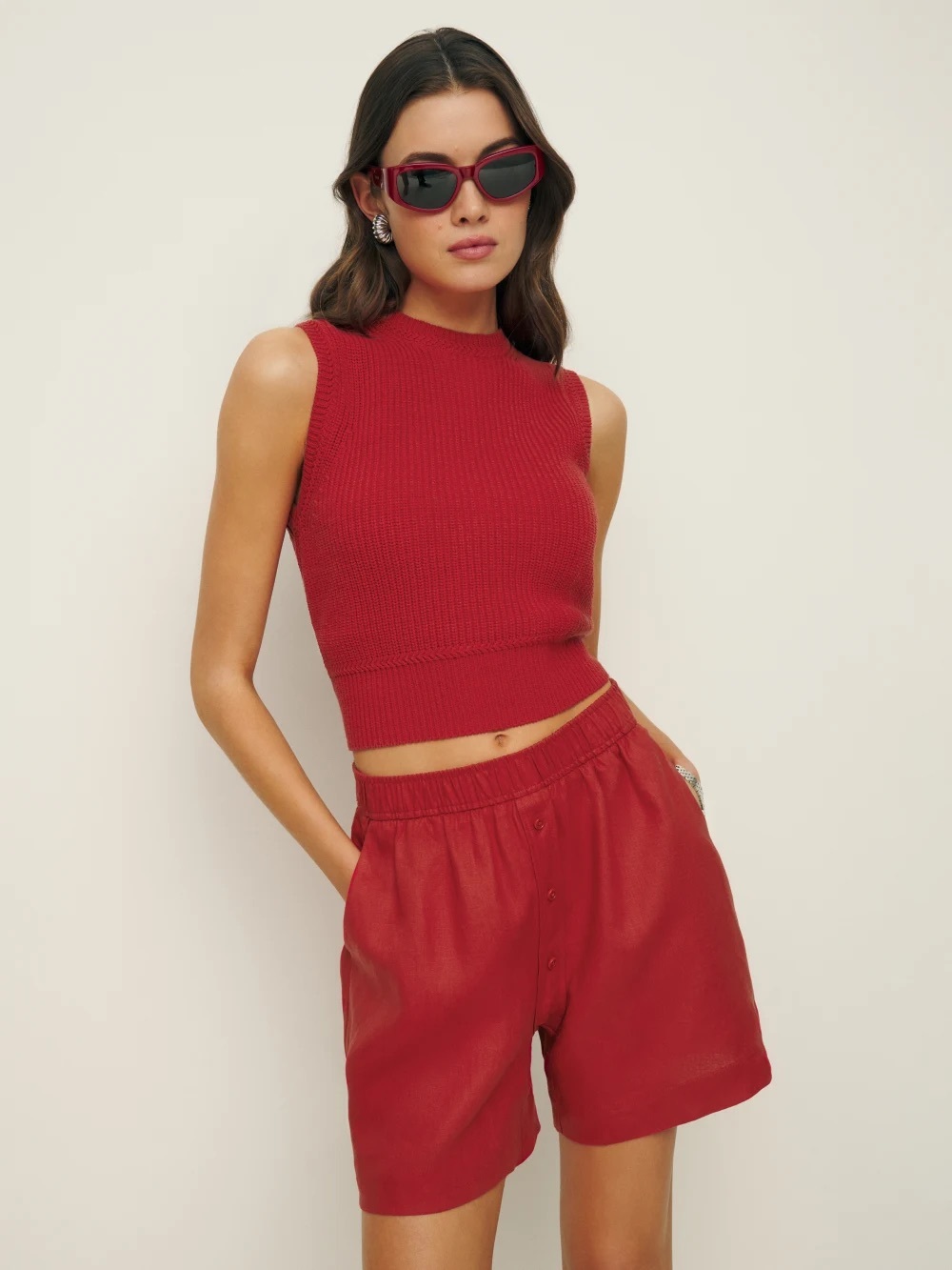 Reformation Billy Linen Short Sun-dried Tomato L EUC